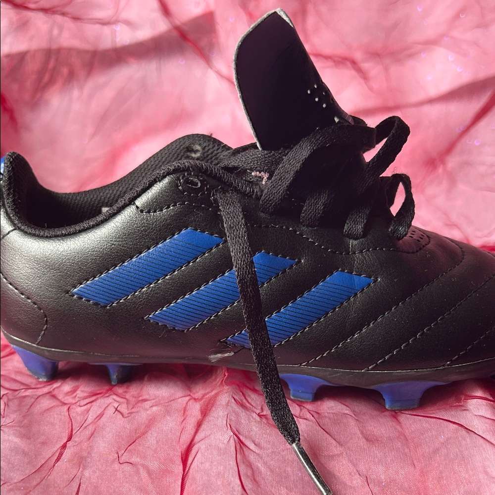 Adidas Black Cleats with Blue Stripes